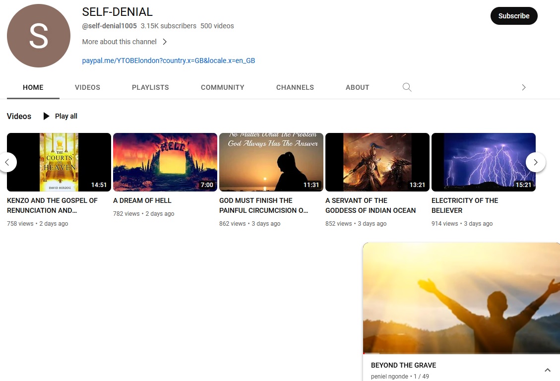 FOLLOW SELF-DENIAL YOUTUBE CHANNEL