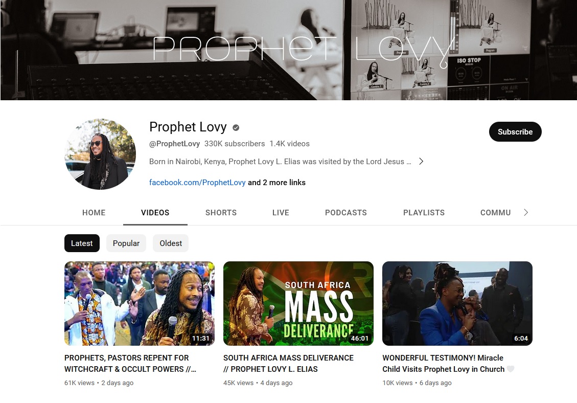 Follow and Subscribe to Prophet Lovy Elias