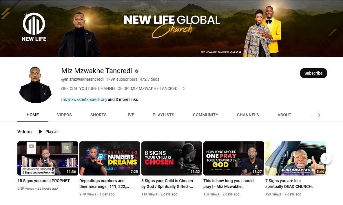 Follow and Subscribe to Apostle Dr. Miz Mzwakhe Tancredi